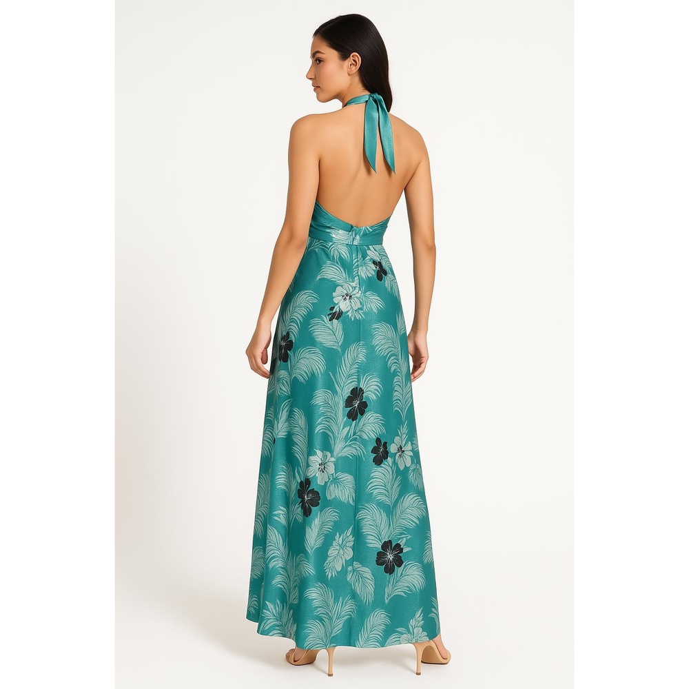 TEX By MAX AZRIA Halterneck‎ Floral Print Maxi Dress Small